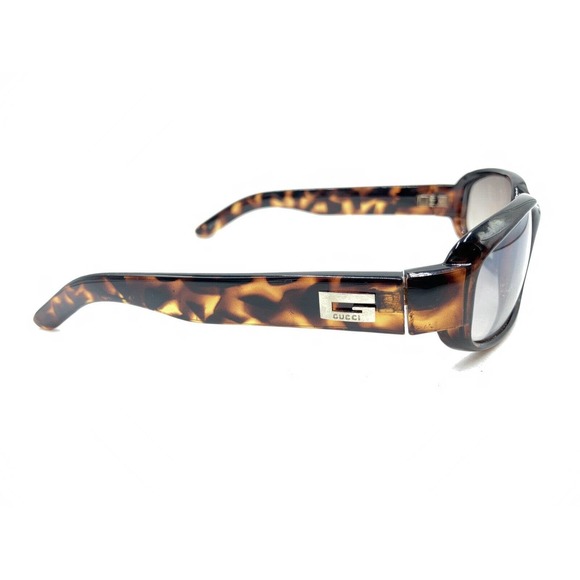 Gucci G1002 Dark Brown Tortoise Rectangle Wrap Sunglasses Gray Lens Designer - Picture 4 of 12
